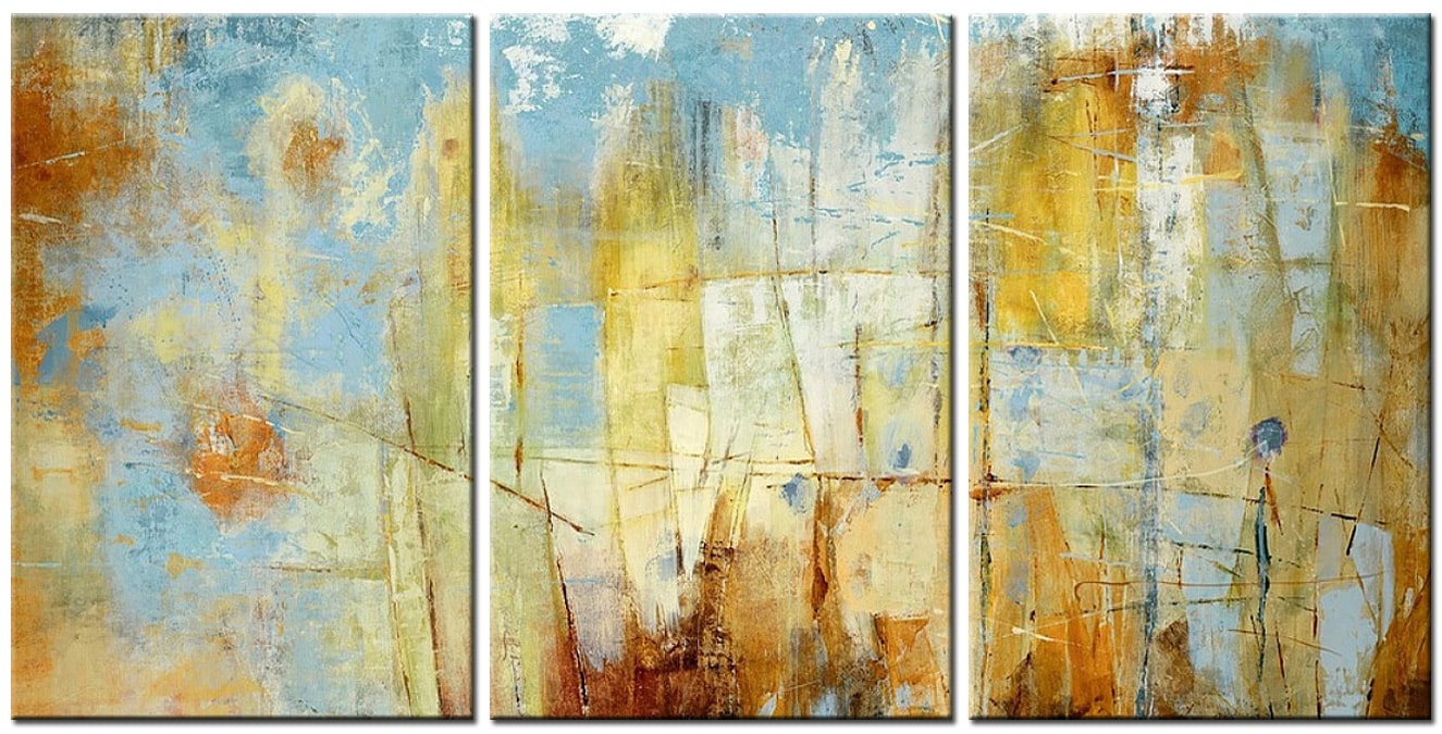 Abstract schilderij Drieluik Blauw Aarde