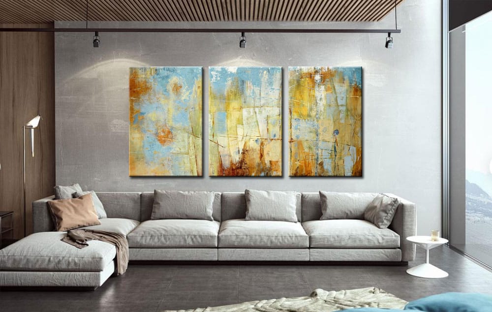 Abstract schilderij Drieluik Blauw Aarde - Afbeelding 2