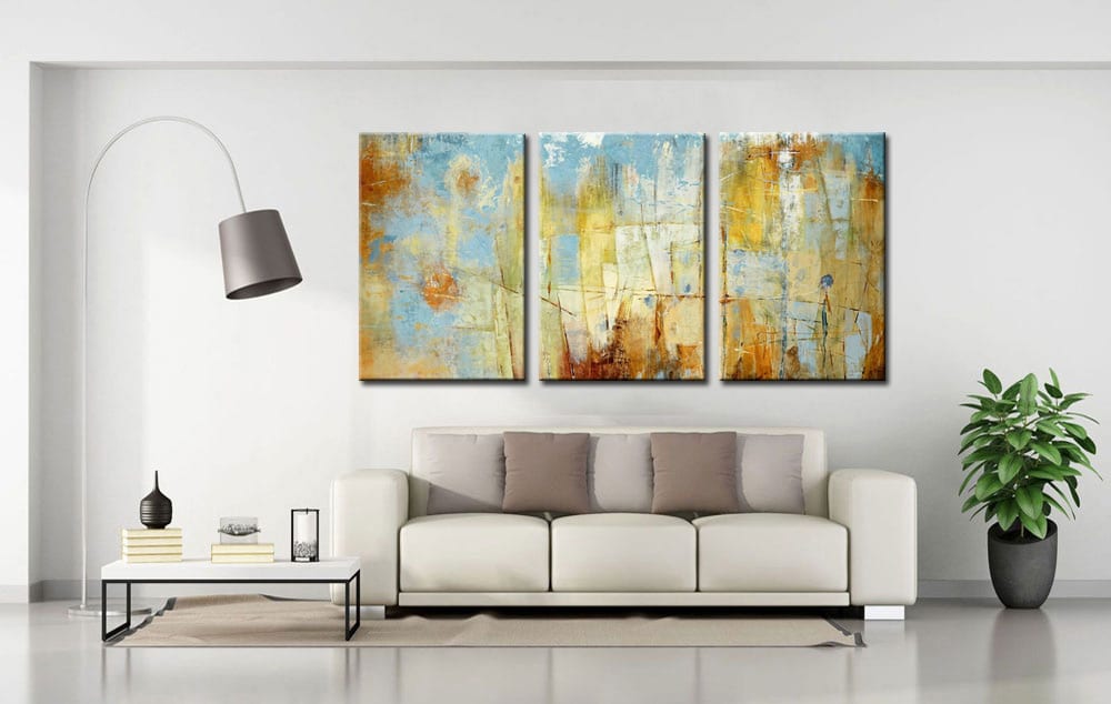 Abstract schilderij Drieluik Blauw Aarde - Afbeelding 3