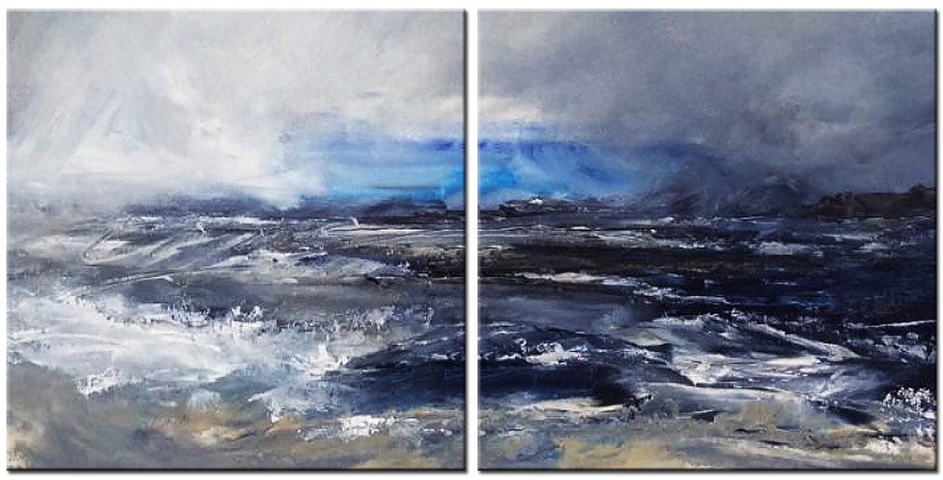 De Zee modern tweeluik schilderij