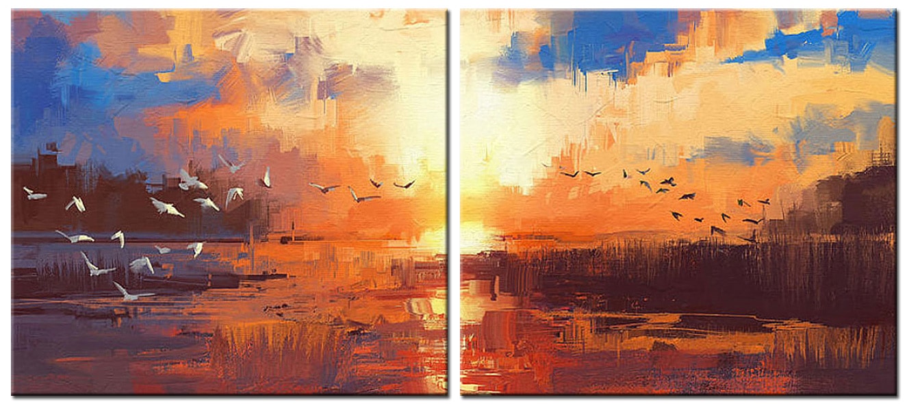 Landschap modern tweeluik schilderij