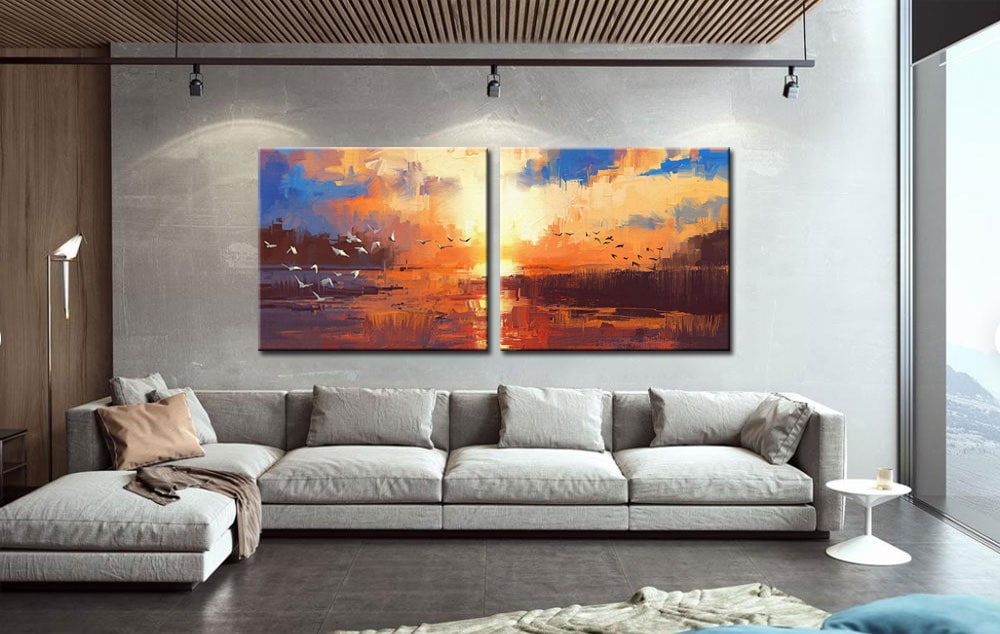 Landschap modern tweeluik schilderij - Afbeelding 2