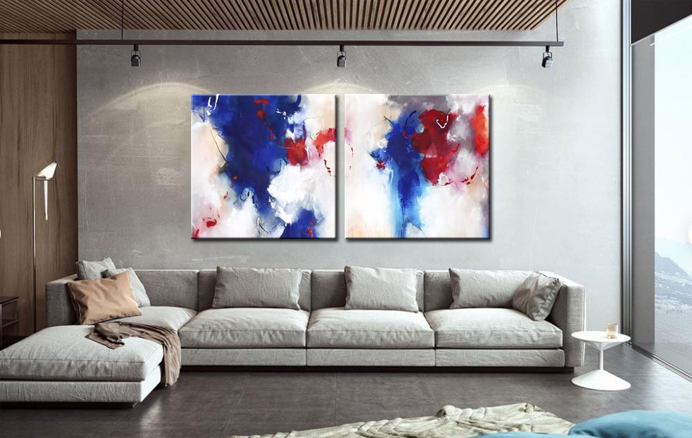 Abstract modern tweeluik schilderij - Afbeelding 3