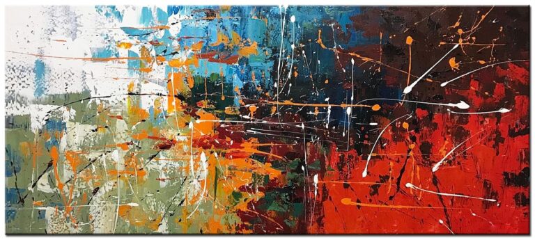 Abstract schilderij Energy in Motion kleurrijk groot olieverf schilderij in rood, blauw en oranje