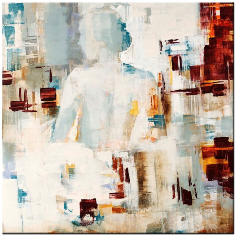 Modern schilderij Stille Figuur handgeschilderd olieverf schilderij met abstracte mensfiguur en zachte aardetinten