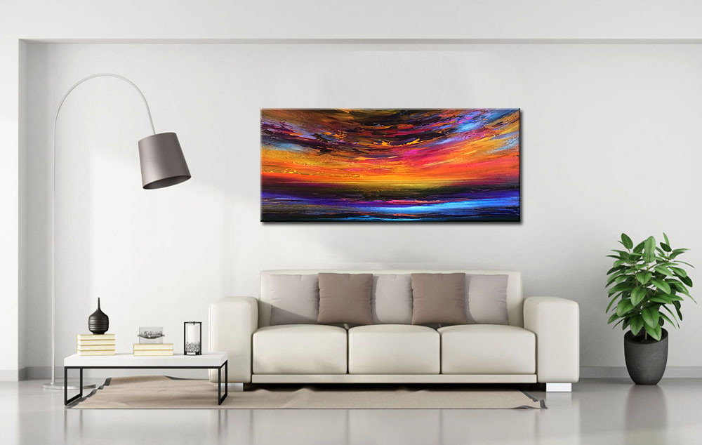 Abstract schilderij Hemelse Horizon 160x70cm - Afbeelding 3