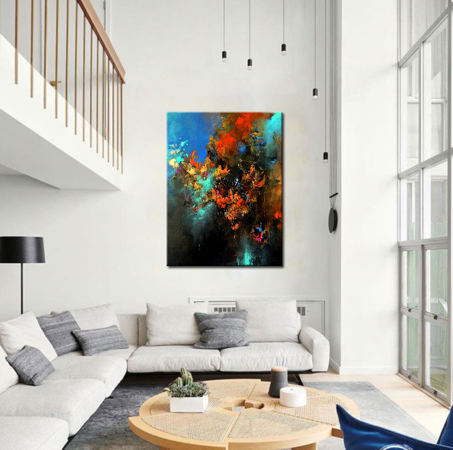 Bloemen schilderij Donkere Kleurenpracht 90x120cm - Afbeelding 2