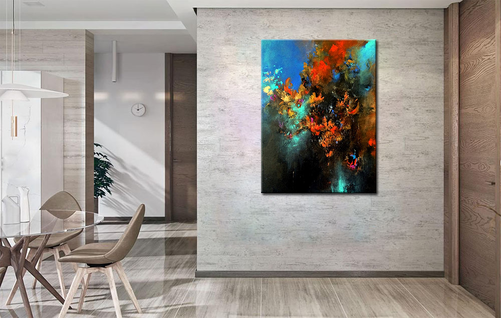 Bloemen schilderij Donkere Kleurenpracht 90x120cm - Afbeelding 4