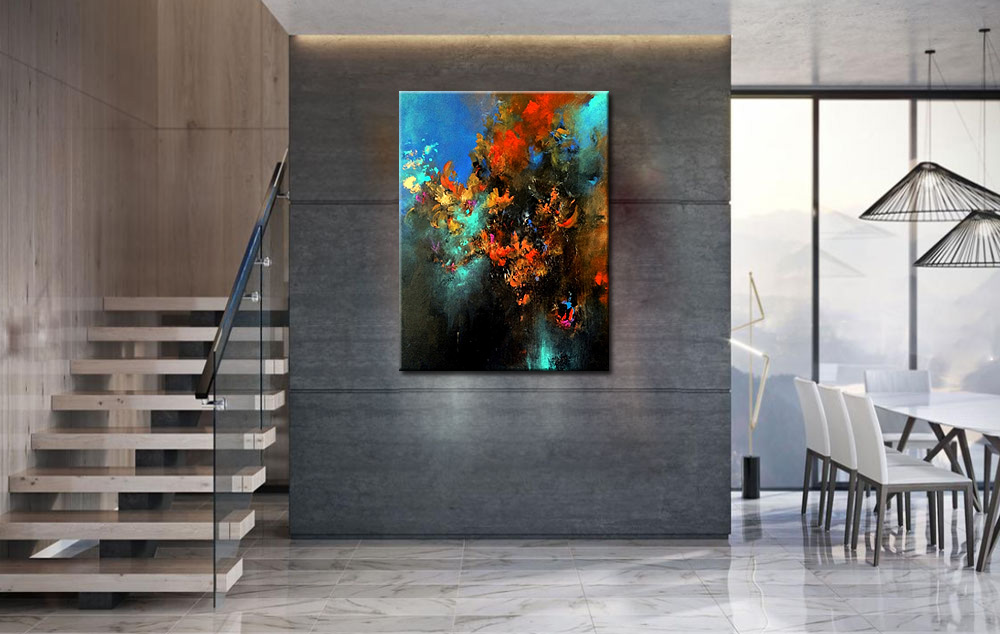 Bloemen schilderij Donkere Kleurenpracht 90x120cm - Afbeelding 3