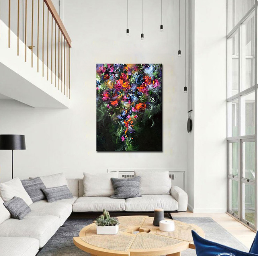 Flowers modern schilderij 90x120cm - Afbeelding 2
