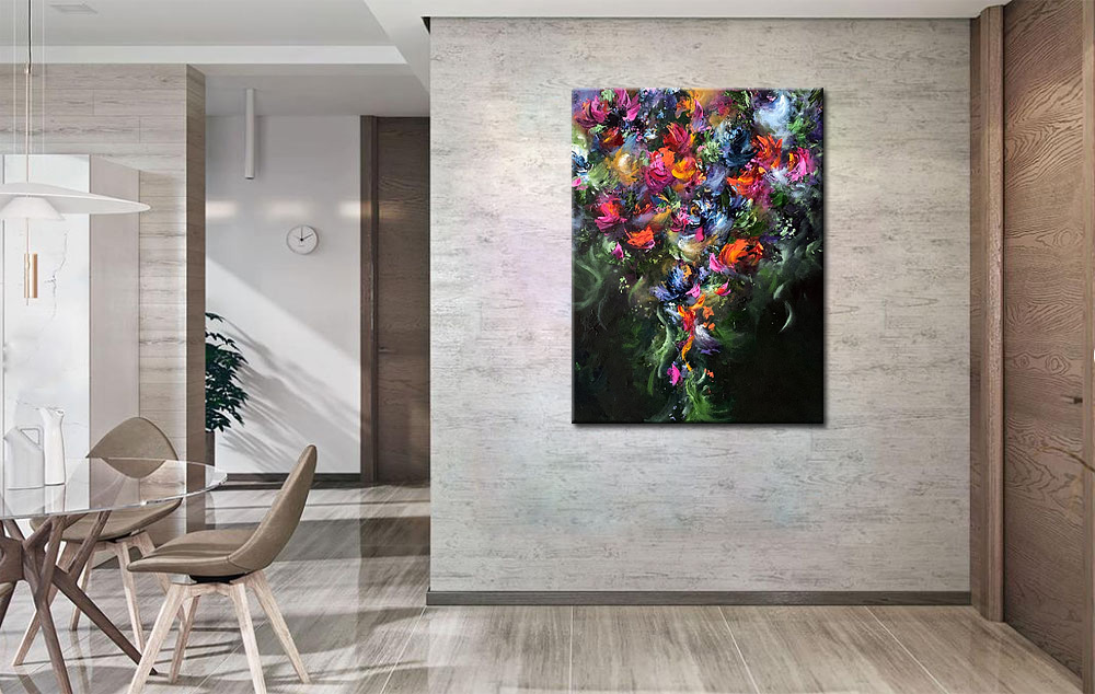 Flowers modern schilderij 90x120cm - Afbeelding 4
