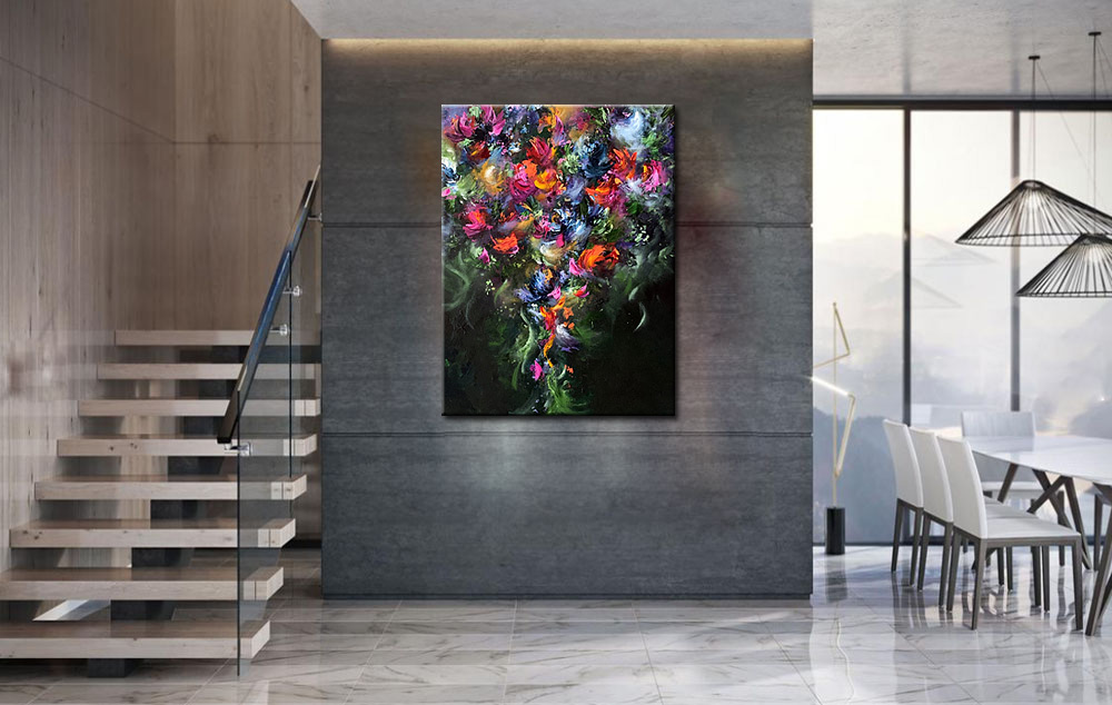Flowers modern schilderij 90x120cm - Afbeelding 3