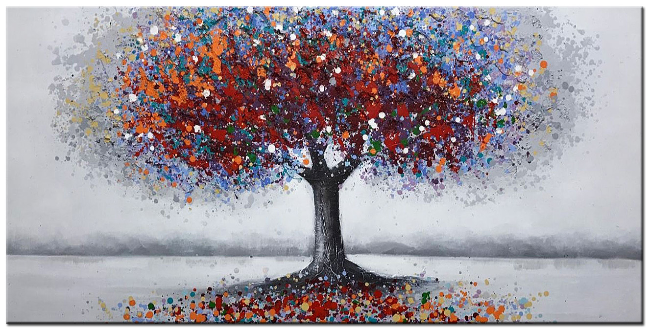 Gekleurde Boom modern groot schilderij 180x90cm