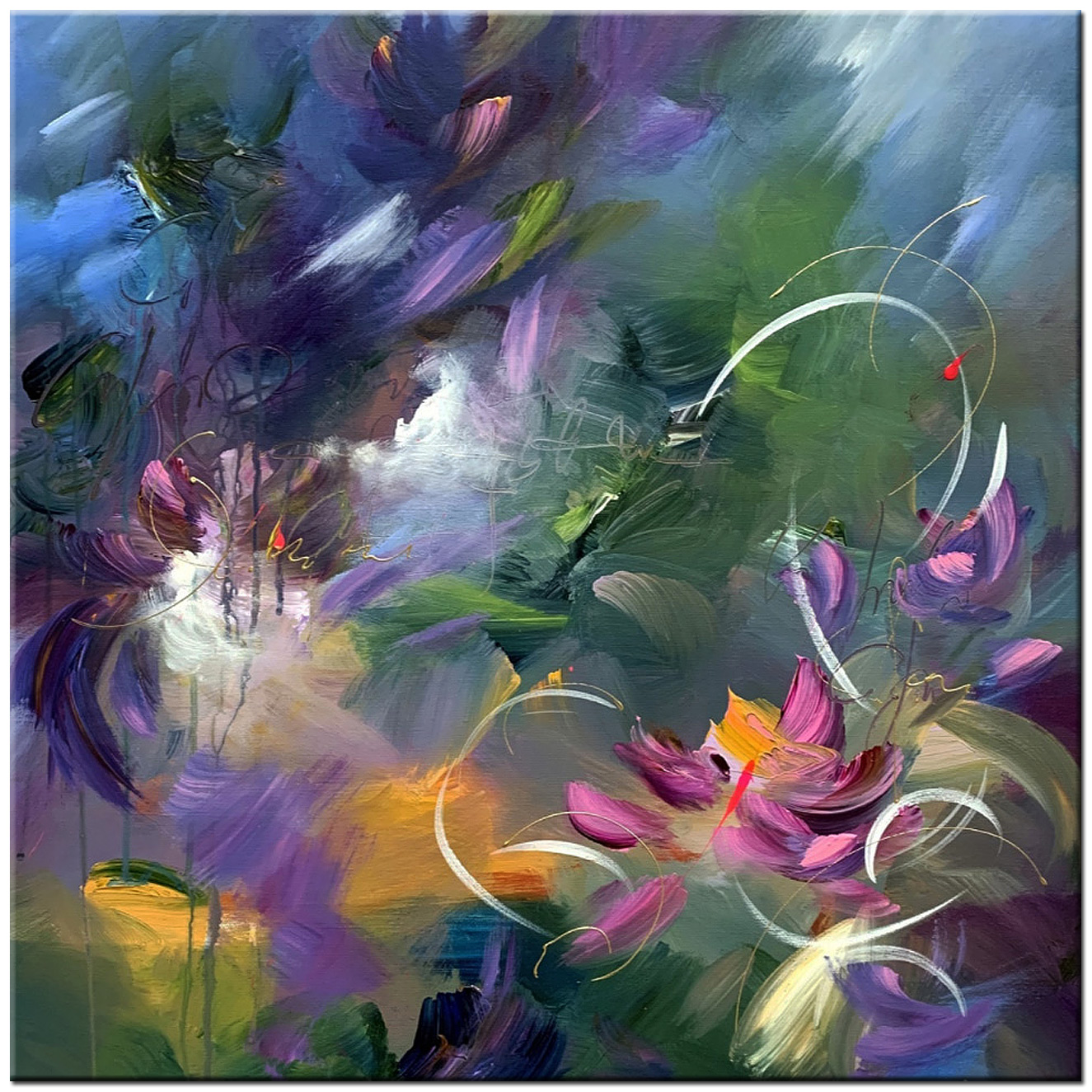 Bloemen schilderij Paarse Tinten