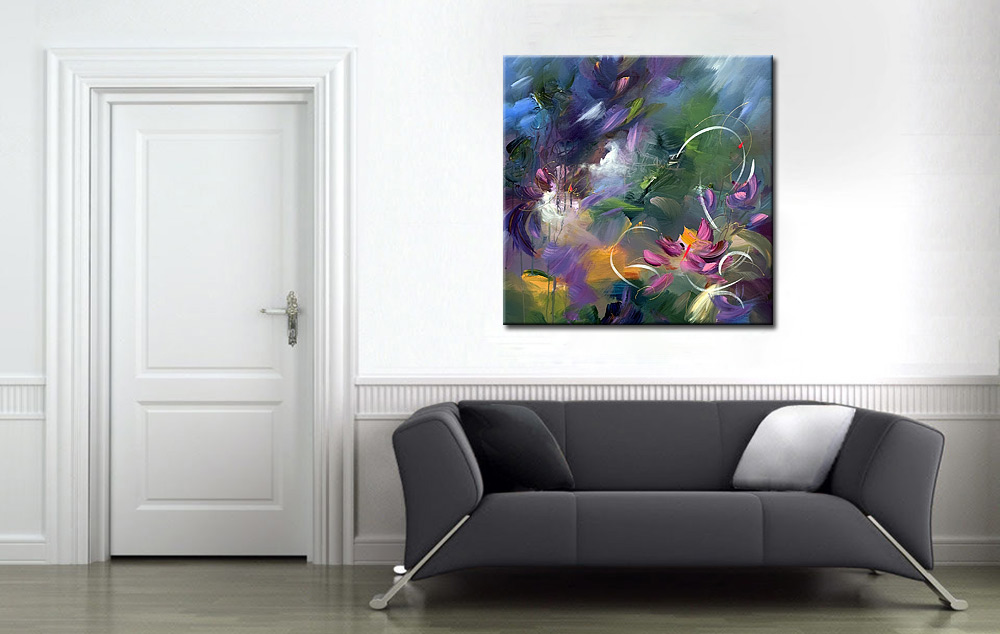 Bloemen schilderij Paarse Tinten - Afbeelding 4