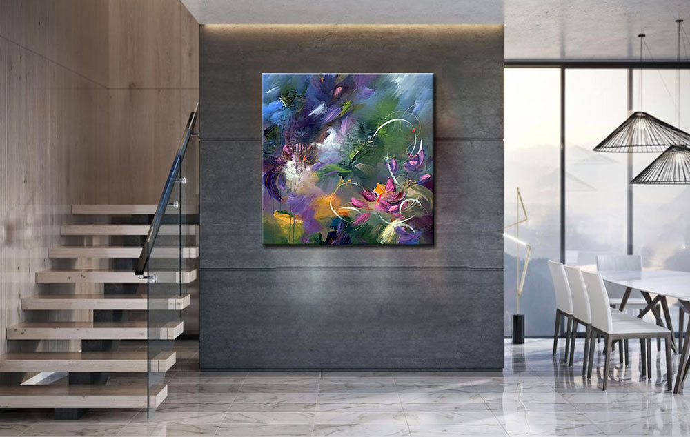 Bloemen schilderij Paarse Tinten - Afbeelding 3