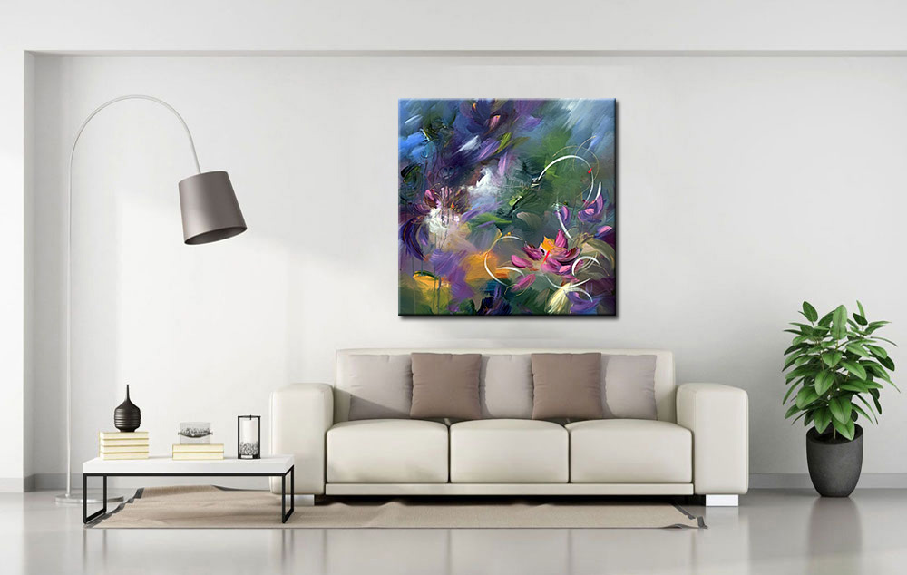 Bloemen schilderij Paarse Tinten - Afbeelding 2