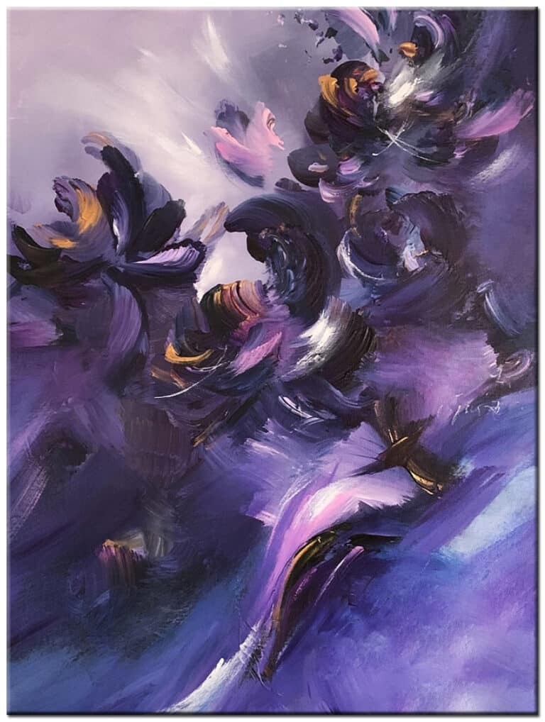 Abstract schilderij Paarse Droom met paarse tinten en goudaccenten