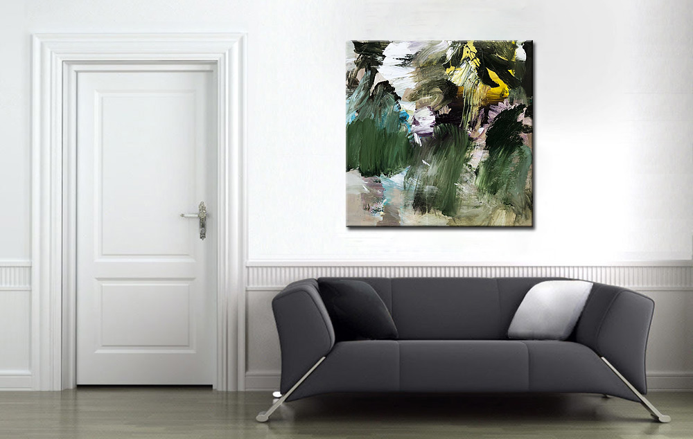 Greenery abstract schilderij 100x100cm - Afbeelding 2