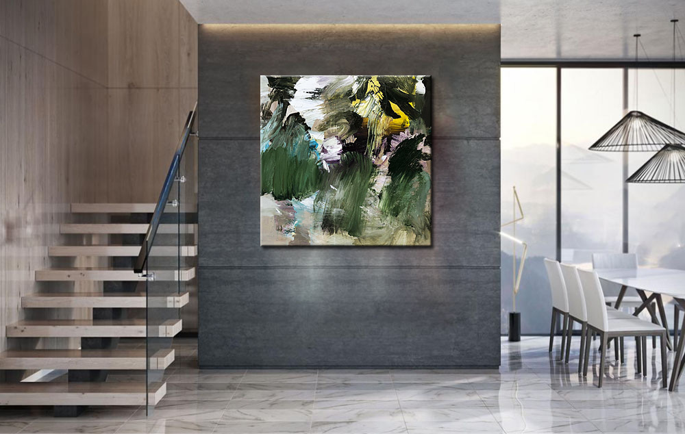 Greenery abstract schilderij 100x100cm - Afbeelding 4