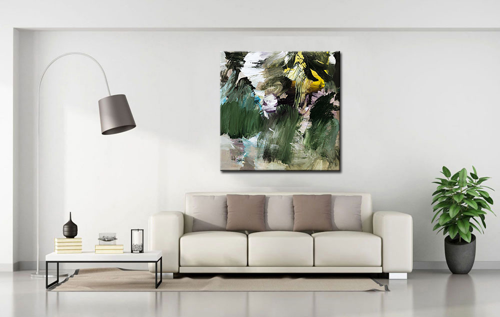 Greenery abstract schilderij 100x100cm - Afbeelding 3