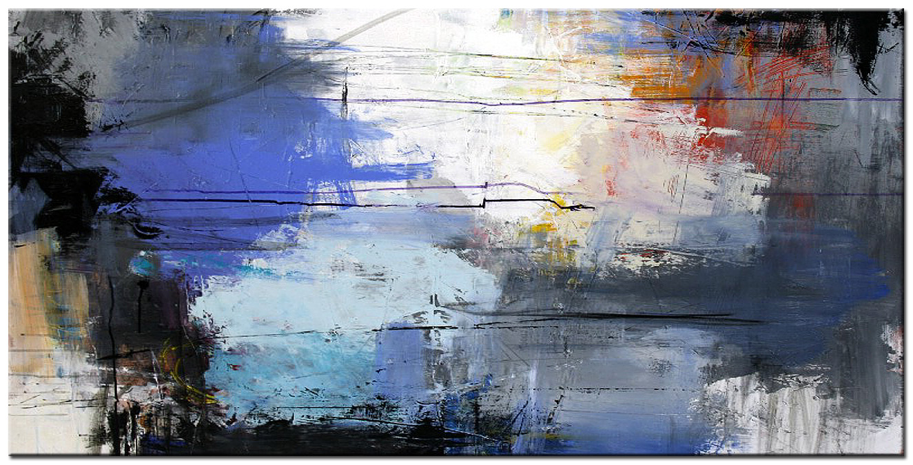 Abstract schilderij Blauwe stilte 180x90cm