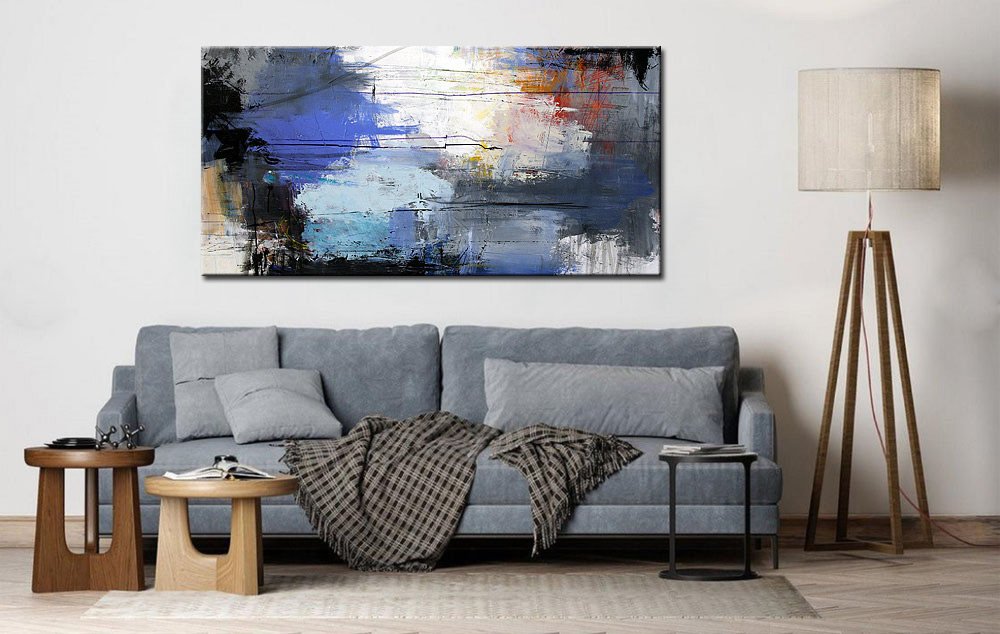 Abstract schilderij Blauwe stilte 180x90cm - Afbeelding 2