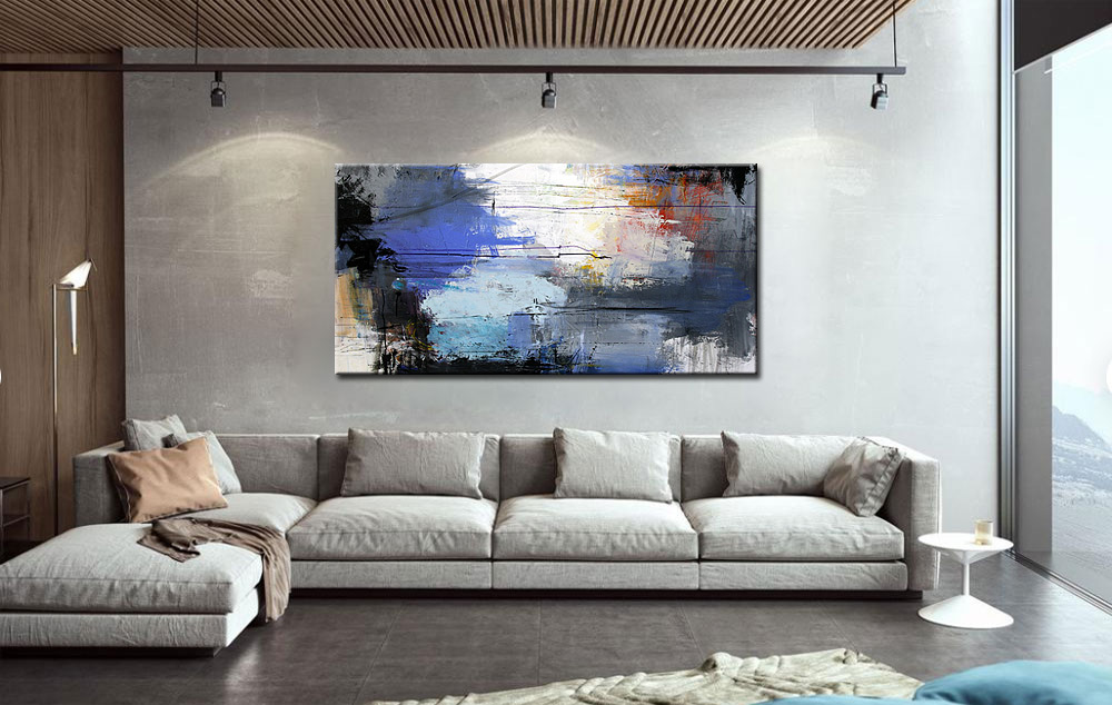 Abstract schilderij Blauwe stilte 180x90cm - Afbeelding 3