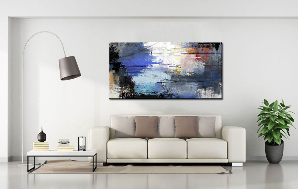 Abstract schilderij Blauwe stilte 180x90cm - Afbeelding 4