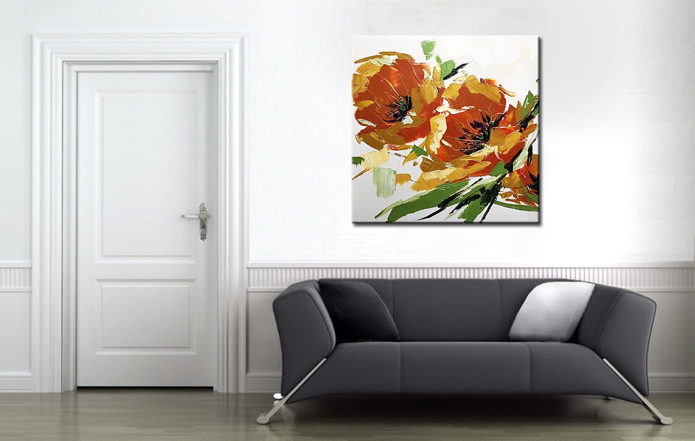 Bloemen schilderij Oranje Bloemen - Afbeelding 4