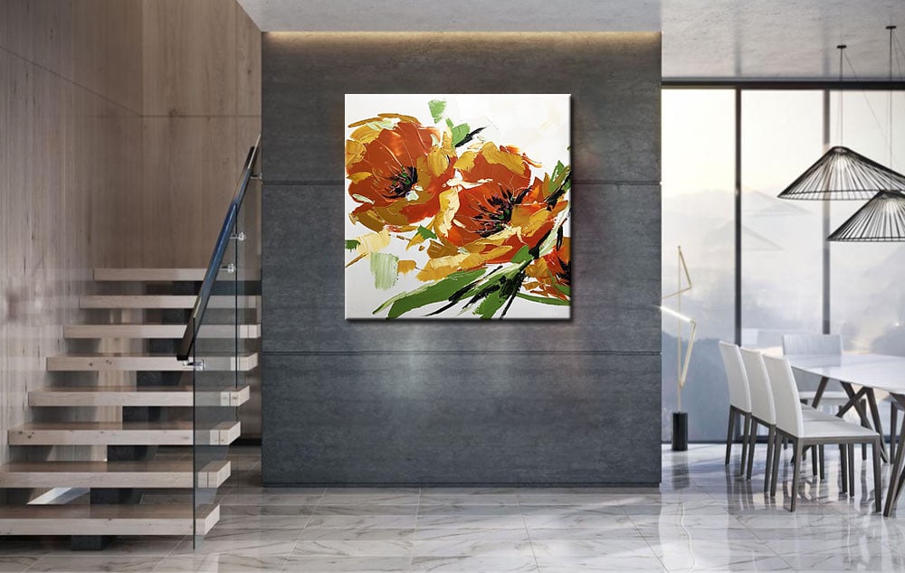 Bloemen schilderij Oranje Bloemen - Afbeelding 3