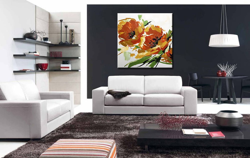 Bloemen schilderij Oranje Bloemen - Afbeelding 2