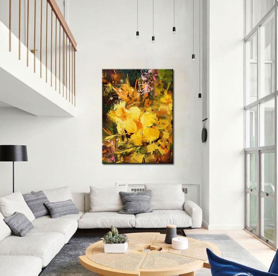Yellow Flowers bloemen schilderij 90x120cm - Afbeelding 2