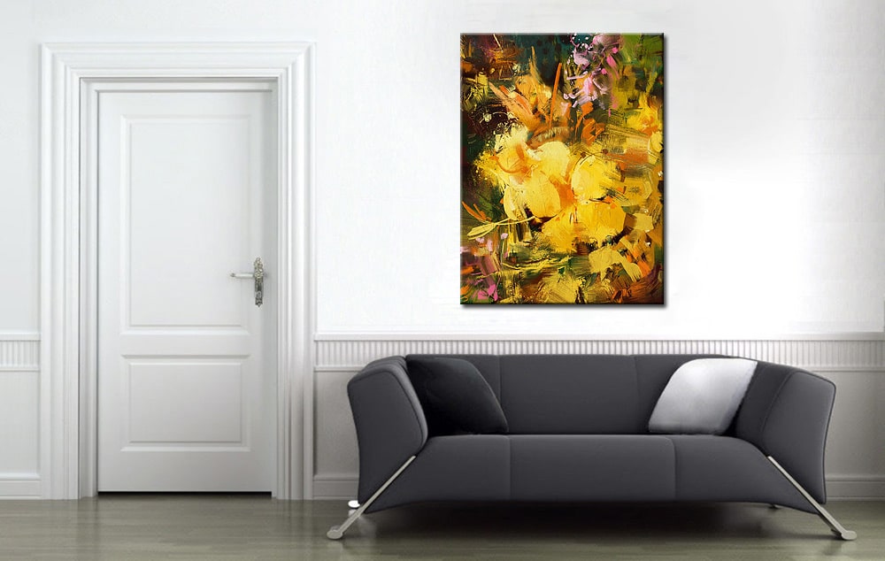 Yellow Flowers bloemen schilderij 90x120cm - Afbeelding 3