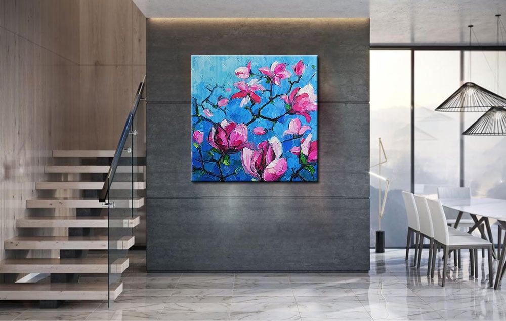 Magnolia Bloem modern schilderij - Afbeelding 4