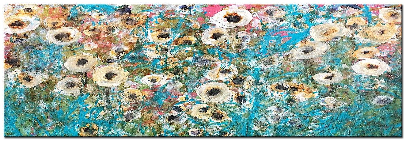 Bloemen schilderij abstract veld 180x60cm