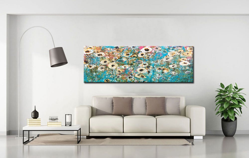Bloemen schilderij abstract veld 180x60cm - Afbeelding 3
