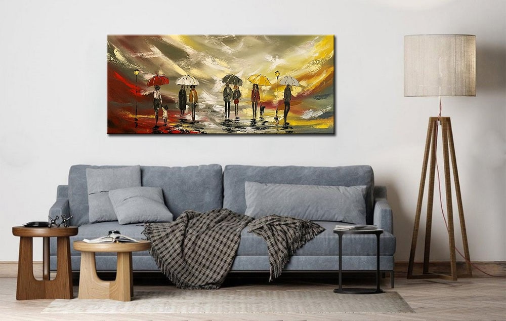 Figuratief schilderij Mensen met Paraplu 160x70cm - Afbeelding 4