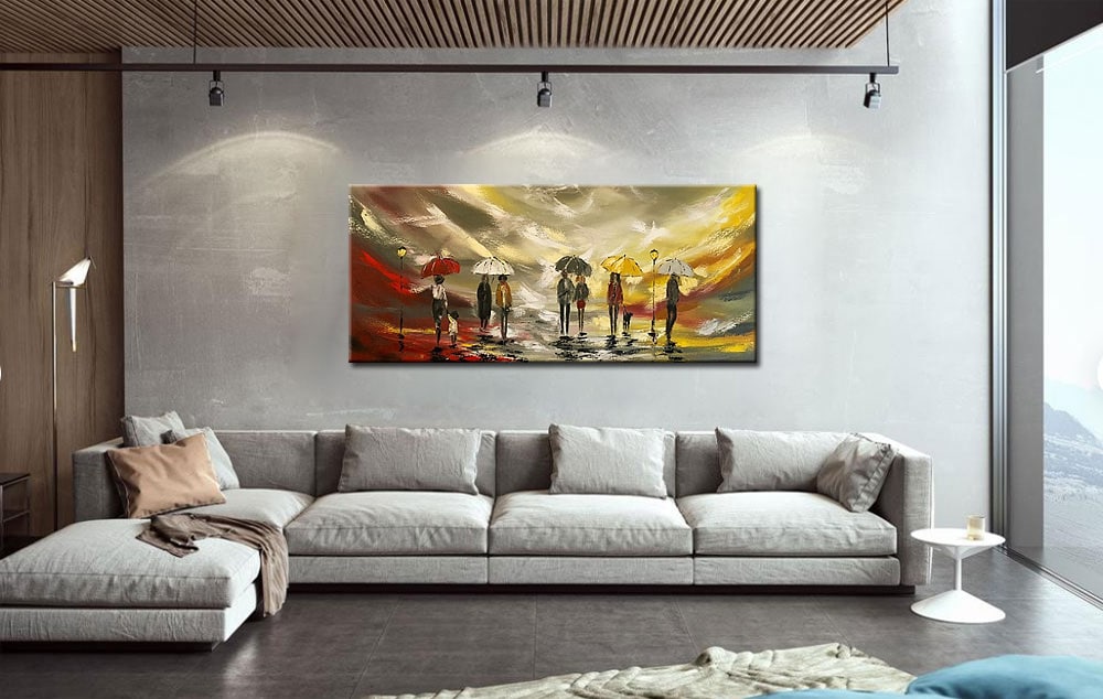 Figuratief schilderij Mensen met Paraplu 160x70cm - Afbeelding 2