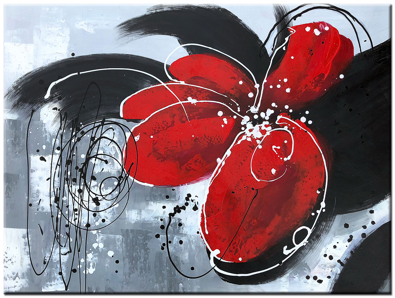 Bloemen schilderij Rode Abstracte Bloem 120x90cm