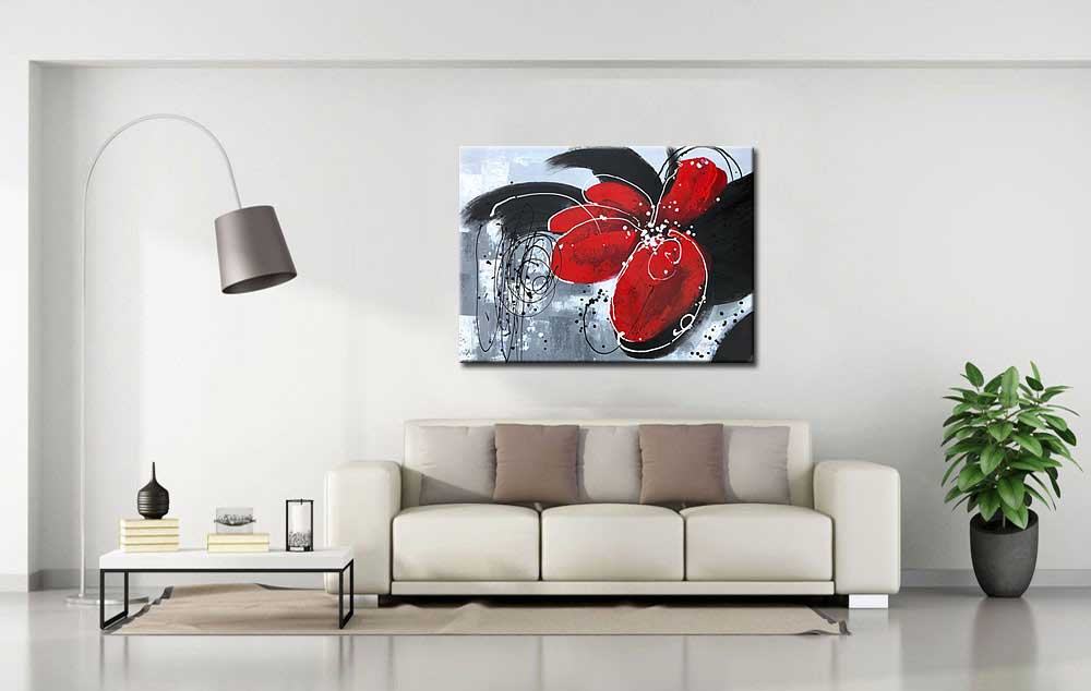 Bloemen schilderij Rode Abstracte Bloem 120x90cm - Afbeelding 4