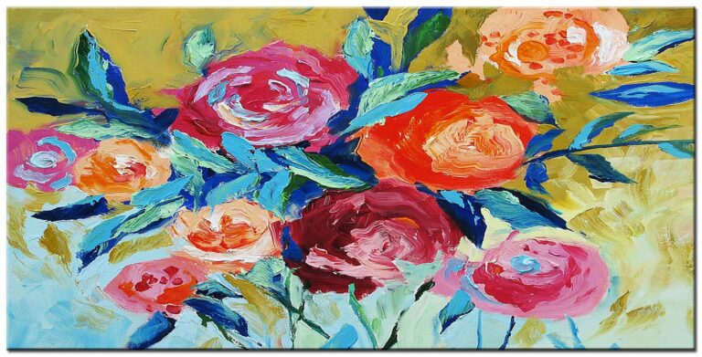 Bloemen schilderij kleurrijke rozen groot handgeschilderd modern olieverf doek