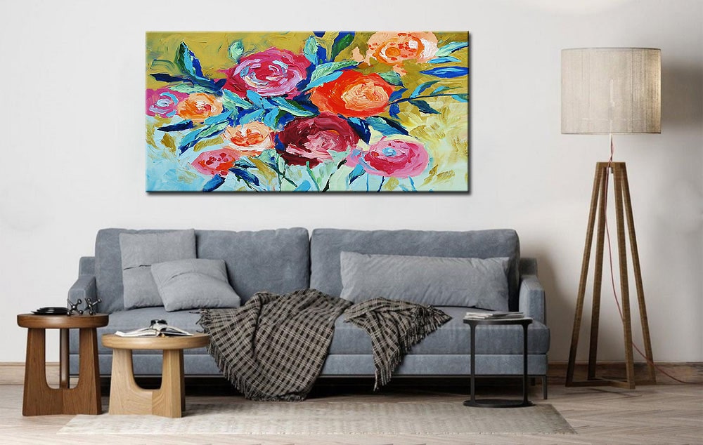 Bloemen schilderij Kleurrijke Rozen 180x90cm - Afbeelding 4