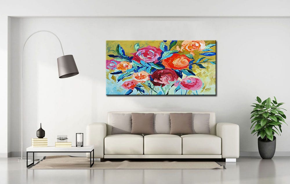 Bloemen schilderij Kleurrijke Rozen 180x90cm - Afbeelding 3