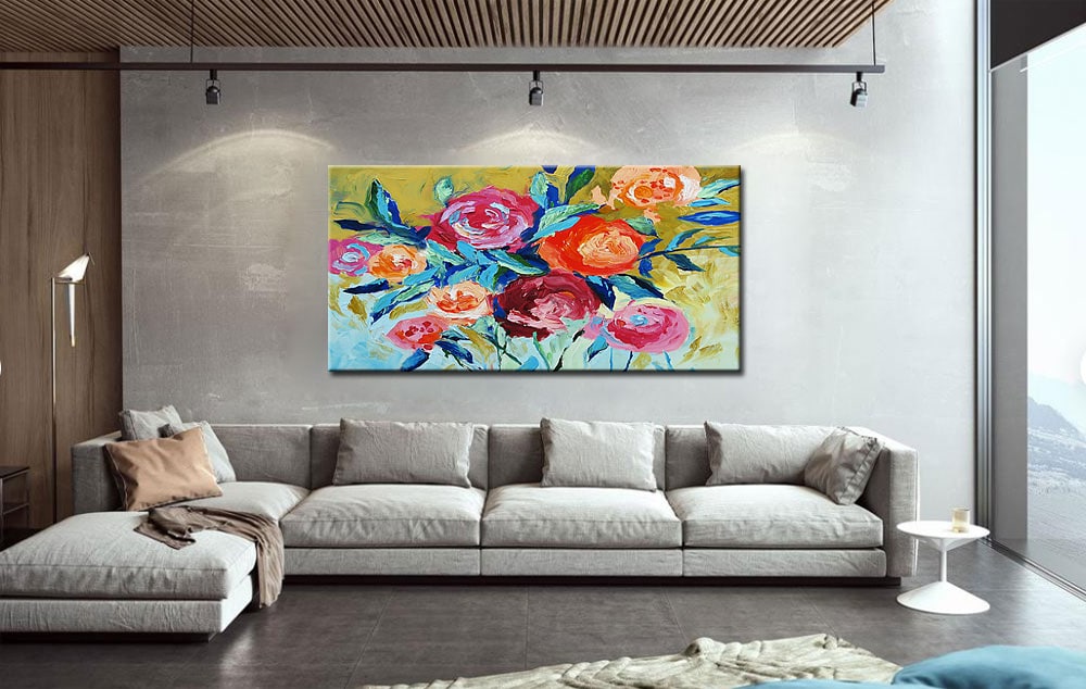 Bloemen schilderij Kleurrijke Rozen 180x90cm - Afbeelding 2