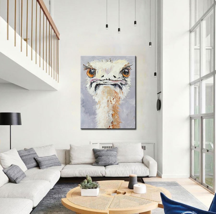 Witte Struisvogel modern schilderij 90x120cm - Afbeelding 2