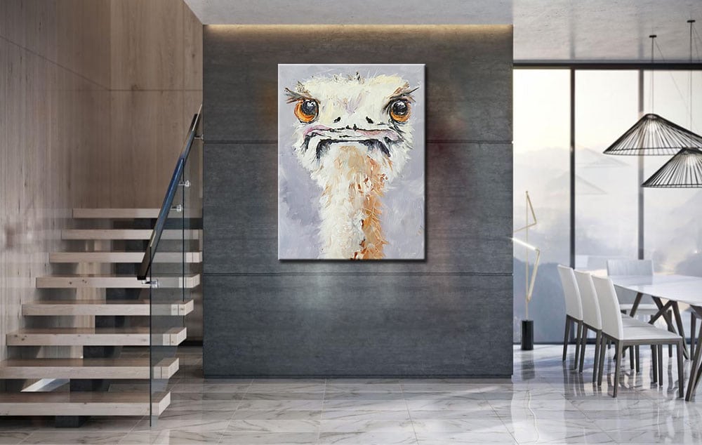 Witte Struisvogel modern schilderij 90x120cm - Afbeelding 3