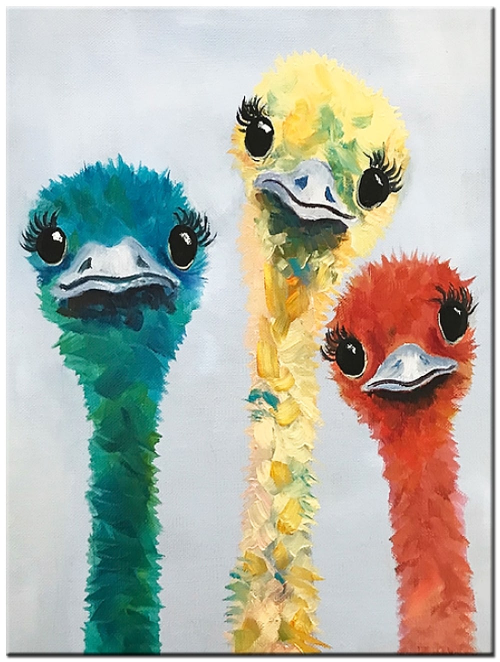 Gekleurde Struisvogels modern schilderij 90x120cm