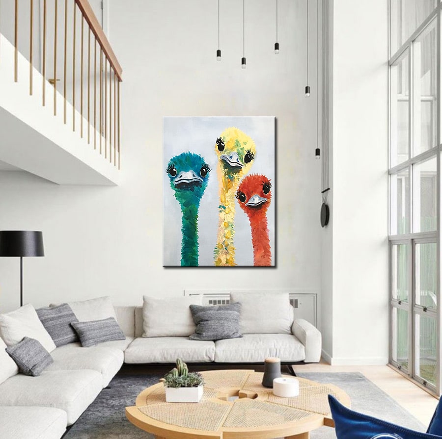 Gekleurde Struisvogels modern schilderij 90x120cm - Afbeelding 2