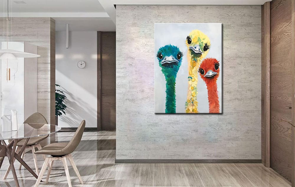 Gekleurde Struisvogels modern schilderij 90x120cm - Afbeelding 4